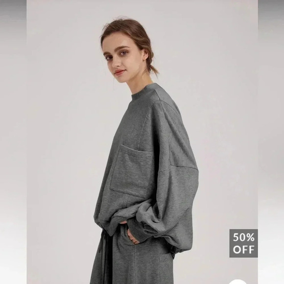 Nap Loungewear Drawstring Hem Cotton Sweatshirt - Picture 3 of 12